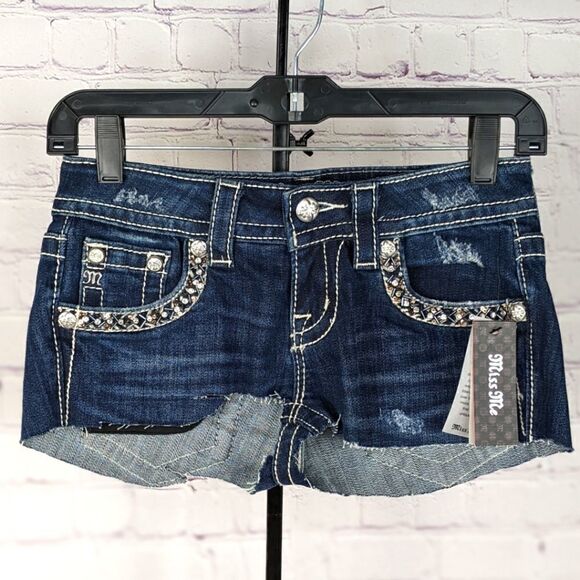 NWT Miss Me Center Stage Super Short Cutoff Jean Shorts - Size 24 - Picture 1 of 13
